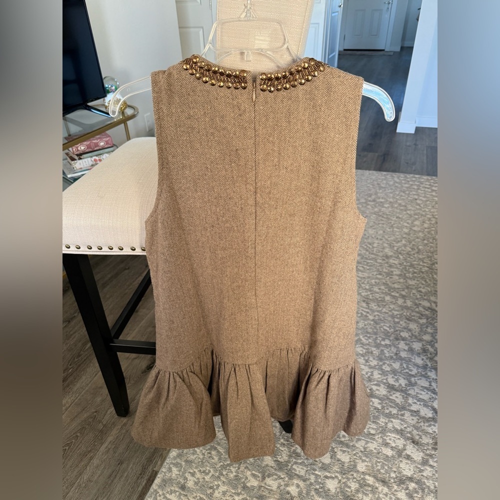 NWT ANTHROPOLOGIE Beaded Keyhole Wool Blend Mini Dress, Brown, Large, $178 MSRP - Picture 7 of 8